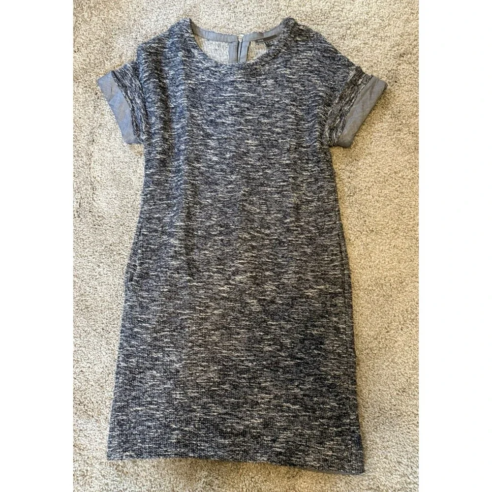 Vince Women’s Size Small Blue Knit Dress with Chambray Sleeve - Picture 1 of 9